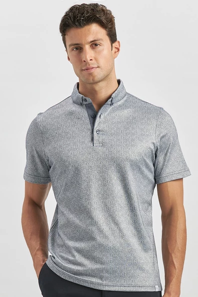 Koyu Lacivert Merserize Garnili Pamuklu Casual Slim Fit Tişört 1011240164 - Resim 4