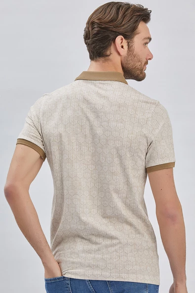 Koyu Vizon Baskılı Pike Polo Yaka Pamuklu Likralı Casual Slim Fit Dar Kesim Tişört 1011240158 - Resim 5