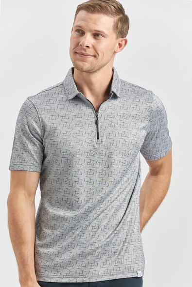 Koyu Lacivert Desenli Merserize Polo Yaka Pamuklu Casual Slim Fit Dar Kesim Tişört 1011240159 ürün görseli