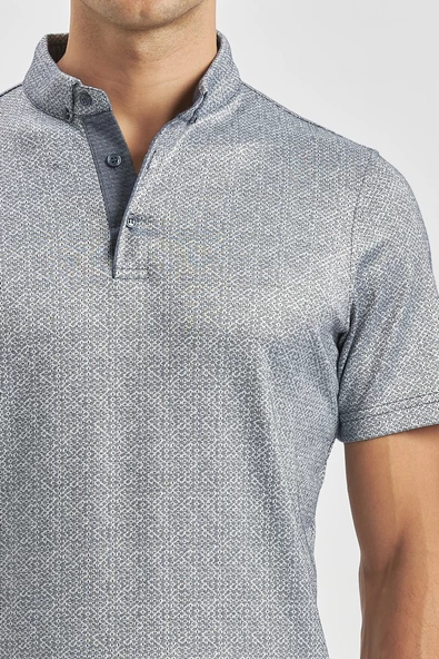 Koyu Lacivert Merserize Garnili Pamuklu Casual Slim Fit Tişört 1011240164 - Resim 6