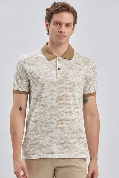 Koyu Vizon Baskılı Pike Polo Yaka Garnili %100 Pamuk Casual Slim Fit Dar Kesim Tişört 1011240157