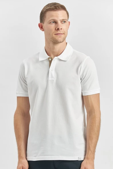 Beyaz Pike Polo Yaka Pamuklu Likralı Casual Slim Fit Dar Kesim Tişört 1011240186