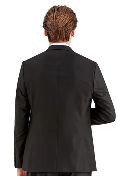 Siyah Gabardin Kırlangıç Yaka Astarlı 6 Drop Slim Fit Dar Kesim Basic Takım Elbise 1001230011 - Resim 4