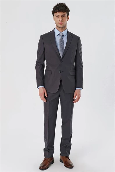 Açık Antrasit Kırlangıç Yaka Astarlı 6 Drop Comfort Fit Rahat Kesim Klasik Takım 1001230153 - Resim 2