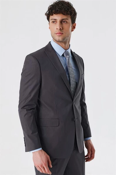 Açık Antrasit Kırlangıç Yaka Astarlı 6 Drop Comfort Fit Rahat Kesim Klasik Takım 1001230153 - Resim 5