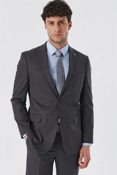 Açık Antrasit Kırlangıç Yaka Astarlı 6 Drop Comfort Fit Rahat Kesim Klasik Takım 1001230153 - Resim 3