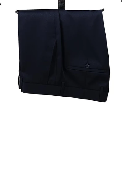 Koyu Lacivert Armürlü Mono Yaka Astarlı Yelekli 6 Drop Slim Fit Smokin Damatlık 1001220205 - 4