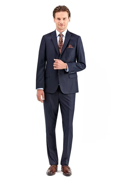 Lacivert Gabardin Kırlangıç Yaka Astarlı 6 Drop Slim Fit Dar Kesim Takım Elbise 1001220011 - Resim 2