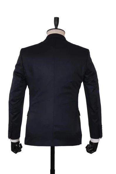Koyu Lacivert Armürlü Mono Yaka Astarlı Yelekli 6 Drop Slim Fit Smokin Damatlık 1001215300 - Resim 2