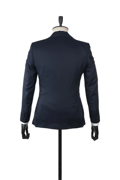 Lacivert Desenli Şal Yaka Astarlı Yelekli 6 Drop Slim Fit Dar Kesim Smokin Damatlık 1001210103 - Resim 3