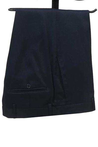 Lacivert Desenli Şal Yaka Astarlı Yelekli 6 Drop Slim Fit Dar Kesim Smokin Damatlık 1001210103 - Resim 4