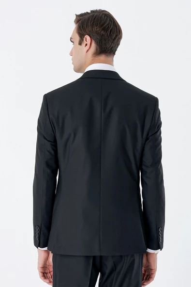 Siyah Mono Yaka Çift Yırtmaç Yelekli 6 Drop Slim Fit Dar Kesim Basic Takım Elbise 1001240186 - Resim 7