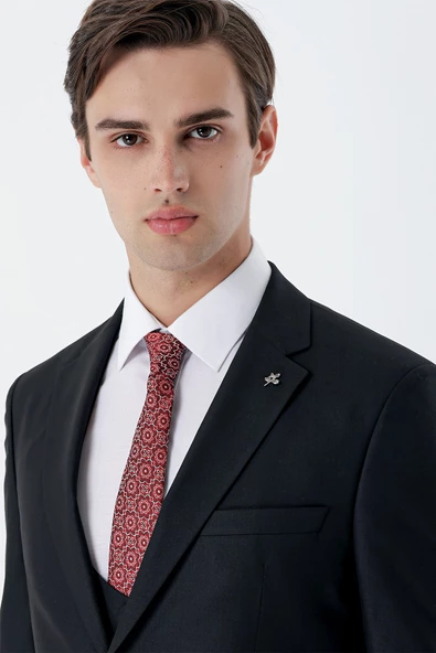 Siyah Mono Yaka Çift Yırtmaç Yelekli 6 Drop Slim Fit Dar Kesim Basic Takım Elbise 1001240186 - Resim 6