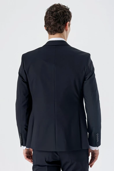 Koyu Lacivert Kırlangıç Yaka Yelekli Likralı 6 Drop Slim Fit Klasik Takım Elbise 1001240150 - 7