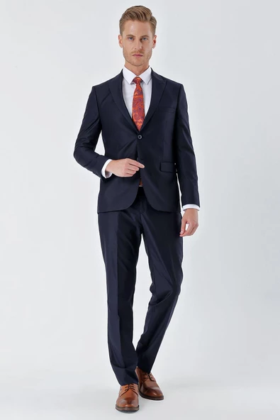 Lacivert Gabardin Kırlangıç Yaka 6 Drop Slim Fit Dar Kesim Basic Takım Elbise 1001240011 - 5