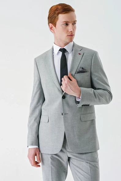 Gri Mono Yaka Çift Yırtmaç 6 Drop Comfort Fit Rahat Kesim Klasik Takım Elbise 1001240102