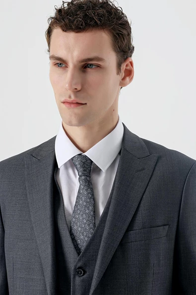 Koyu Füme Kırlangıç Yaka Yelekli 6 Drop Slim Fit Dar Kesim Klasik Takım Elbise 1001235166 - 2