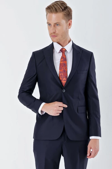 Lacivert Gabardin Kırlangıç Yaka 6 Drop Slim Fit Dar Kesim Basic Takım Elbise 1001240011 - 2
