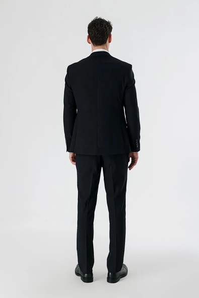 Koyu Lacivert Kırlangıç Yaka Yelekli 6 Drop Slim Fit Dar Kesim Klasik Takım Elbise 1001235165 - 7