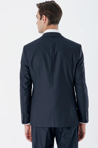 Lacivert Mono Yaka Astarlı Yelekli 6 Drop Slim Fit Dar Kesim Basic Takım Elbise 1001235186 - 9