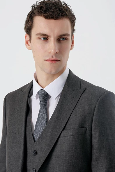 Açık Antrasit Kırlangıç Yaka Yelekli 6 Drop Slim Fit Dar Kesim Klasik Takım Elbise 1001235166 - 6
