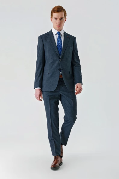 Koyu Lacivert Mono Yaka Çift Yırtmaç 6 Drop Comfort Fit Rahat Kesim Klasik Takım Elbise 1001240102 - 9
