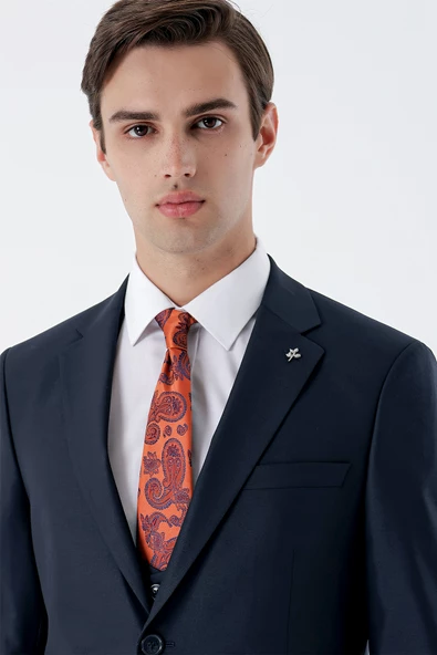 Lacivert Mono Yaka Astarlı Yelekli 6 Drop Slim Fit Dar Kesim Basic Takım Elbise 1001235186 - 8