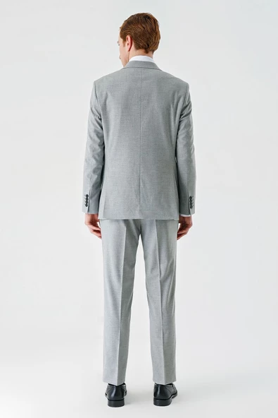 Gri Mono Yaka Çift Yırtmaç 6 Drop Comfort Fit Rahat Kesim Klasik Takım Elbise 1001240102 - 2