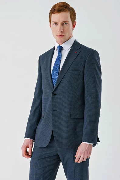 Koyu Lacivert Mono Yaka Çift Yırtmaç 6 Drop Comfort Fit Rahat Kesim Klasik Takım Elbise 1001240102 - 6
