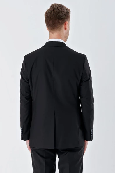 Siyah Gabardin Mono Yaka Astarlı 6 Drop Comfort Fit Rahat Kesim Basic Takım Elbise 1001235010 - Resim 6