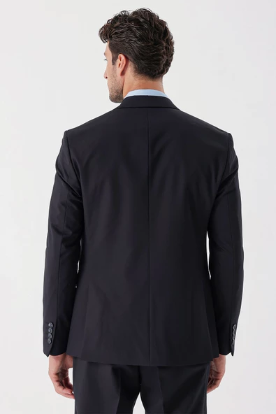 Koyu Lacivert Armürlü Kırlangıç Yaka Yelekli Likralı 6 Drop Slim Fit Takım Elbise 1001235154 - 7