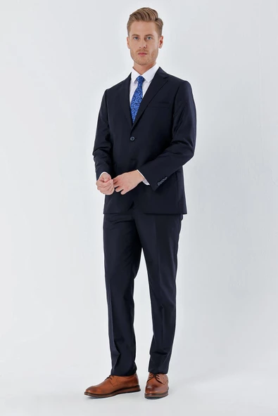 Lacivert Gabardin Mono Yaka Astarlı 6 Drop Comfort Fit Rahat Kesim Basic Takım Elbise 1001235010 - 4
