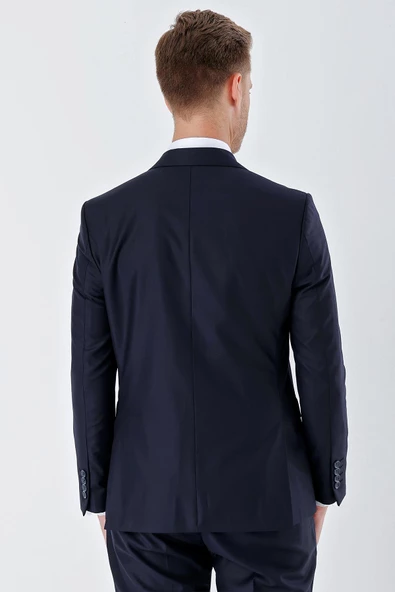 Lacivert Gabardin Kırlangıç Yaka Astarlı 6 Drop Slim Fit Dar Kesim Basic Takım Elbise 1001235011 - 7