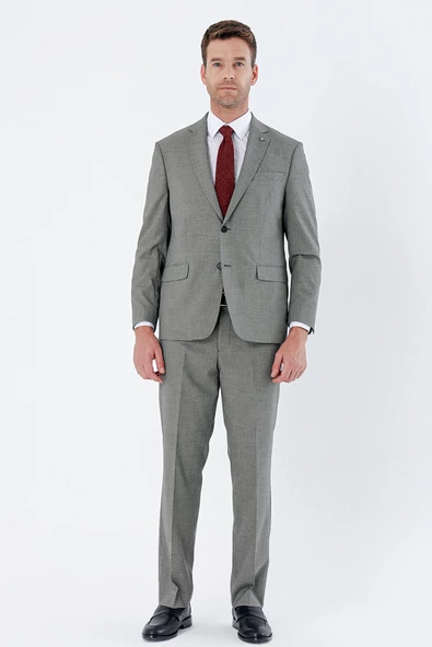 Koyu Bej Desenli Mono Yaka 4 Drop Comfort Fit Rahat Kesim Klasik Takım Elbise 1001235162 - 4