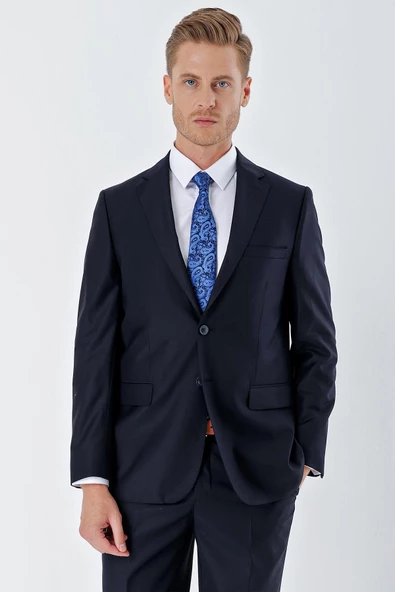 Lacivert Gabardin Mono Yaka Astarlı 6 Drop Comfort Fit Rahat Kesim Basic Takım Elbise 1001235010 - 2