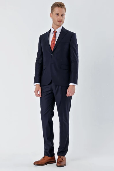 Lacivert Gabardin Kırlangıç Yaka Astarlı 6 Drop Slim Fit Dar Kesim Basic Takım Elbise 1001235011 - 2