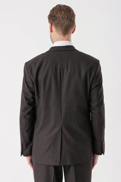 Koyu Kahverengi Armürlü Mono Yaka 4 Drop Comfort Fit Rahat Kesim Klasik Takım Elbise 1001235150 - 7