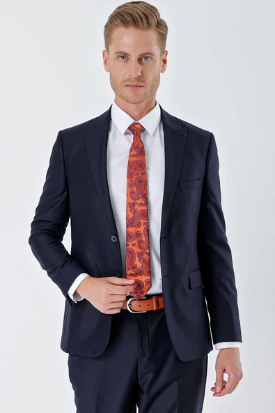 Lacivert Gabardin Kırlangıç Yaka Astarlı 6 Drop Slim Fit Dar Kesim Basic Takım Elbise 1001235011 - 5