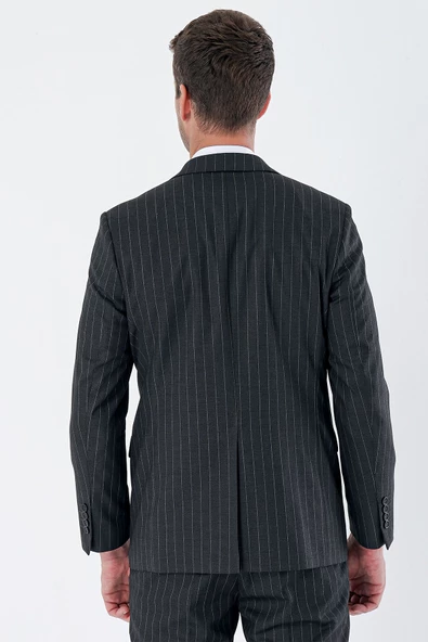 Siyah Çizgili Mono Yaka 6 Drop Comfort Fit Rahat Kesim Klasik Takım Elbise 1001235158 - 6