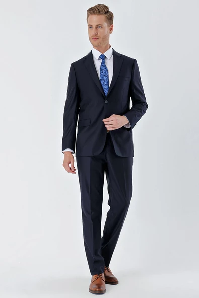 Lacivert Gabardin Mono Yaka Astarlı 6 Drop Comfort Fit Rahat Kesim Basic Takım Elbise 1001235010 - 5