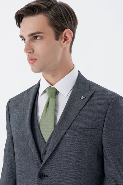 Koyu Lacivert Kırlangıç Yaka Yelekli 6 Drop Slim Fit Klasik Takım Elbise 1001235159 - 2