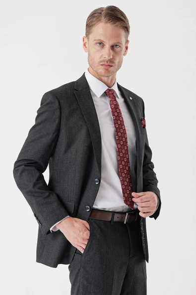 Siyah Desenli Mono Yaka Likralı 6 Drop Comfort Fit Rahat Kesim Klasik Takım Elbise 1001235153 - 5