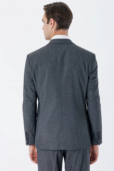 Koyu Lacivert Kırlangıç Yaka Yelekli 6 Drop Slim Fit Klasik Takım Elbise 1001235159 - 4