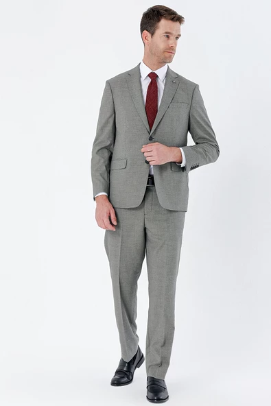 Koyu Bej Desenli Mono Yaka 4 Drop Comfort Fit Rahat Kesim Klasik Takım Elbise 1001235162 - 5