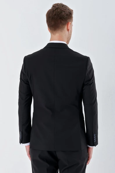 Siyah Gabardin Kırlangıç Yaka Astarlı 6 Drop Slim Fit Dar Kesim Basic Takım Elbise 1001235011 - 7