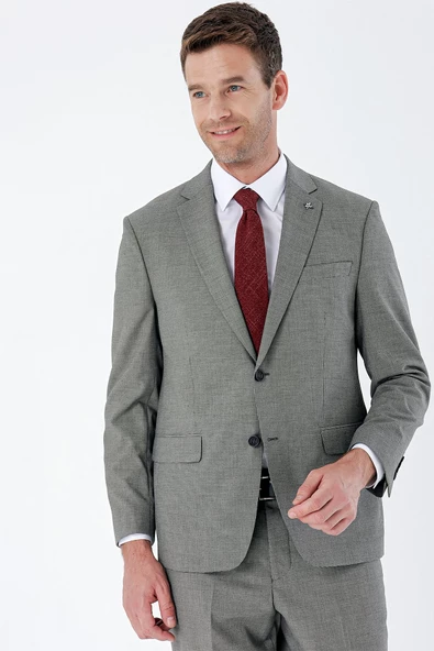 Koyu Bej Desenli Mono Yaka 4 Drop Comfort Fit Rahat Kesim Klasik Takım Elbise 1001235162 - 2