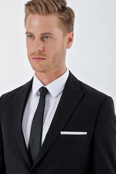 Siyah Gabardin Kırlangıç Yaka Astarlı 6 Drop Slim Fit Dar Kesim Basic Takım Elbise 1001235011 - 6
