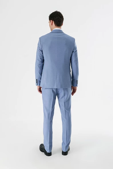 Mavi Desenli Kırlangıç Yaka Yelekli 6 Drop Slim Fit Dar Kesim Klasik Takım Elbise 1001240157 - 9