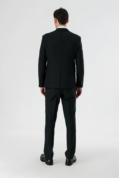 Siyah Kırlangıç Yaka Yünlü Likralı 6 Drop Slim Fit Dar Kesim Klasik Takım Elbise 1001240158 - 8