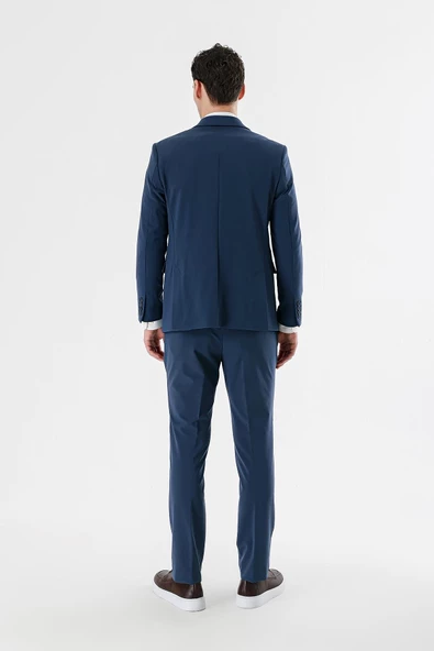 İndigo Mavi Mono Yaka Çift Yırtmaç Likralı 6 Drop Slim Fit Dar Kesim Klasik Takım Elbise 1001240164 - 8